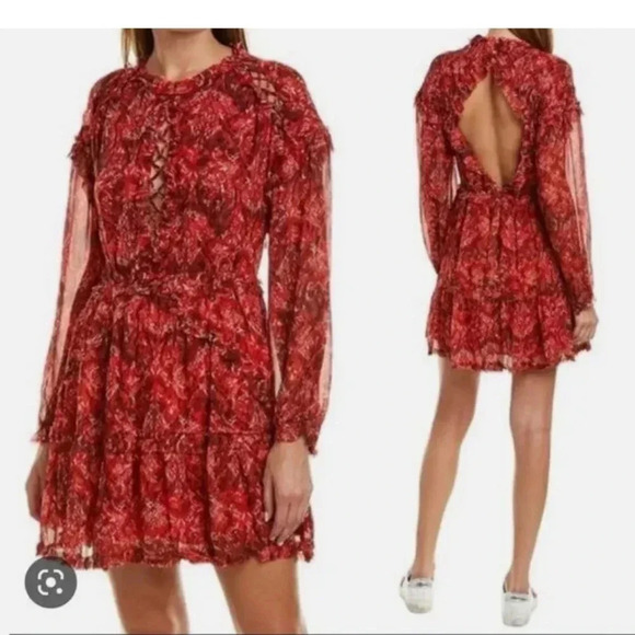 IRO Darling red printed  ruffle mini dress - Picture 4 of 12